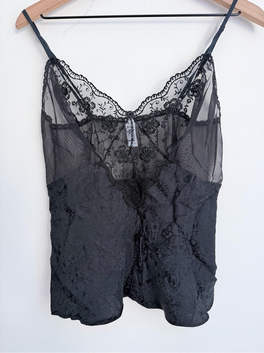 Valentino Intimo Vintage Black Silk Lace Camisole Lingerie Top Made in USA L